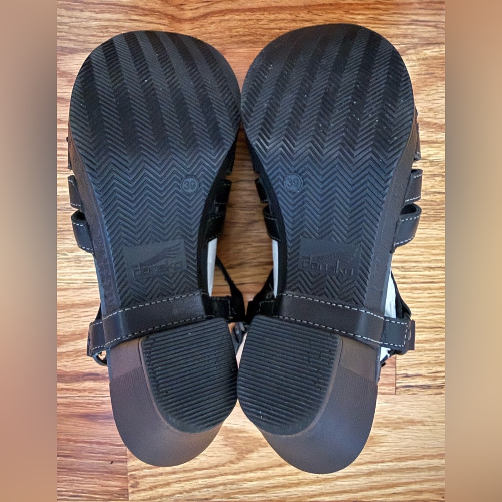 Dansko Randa Black Leather Sandals Peep Toe Chunky Heels Size EUR 39 US 8.5/9 - Picture 8 of 13